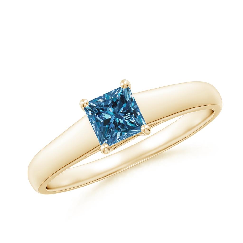 4.4mm AAA Princess-Cut Blue Diamond Solitaire Engagement Ring in Yellow Gold