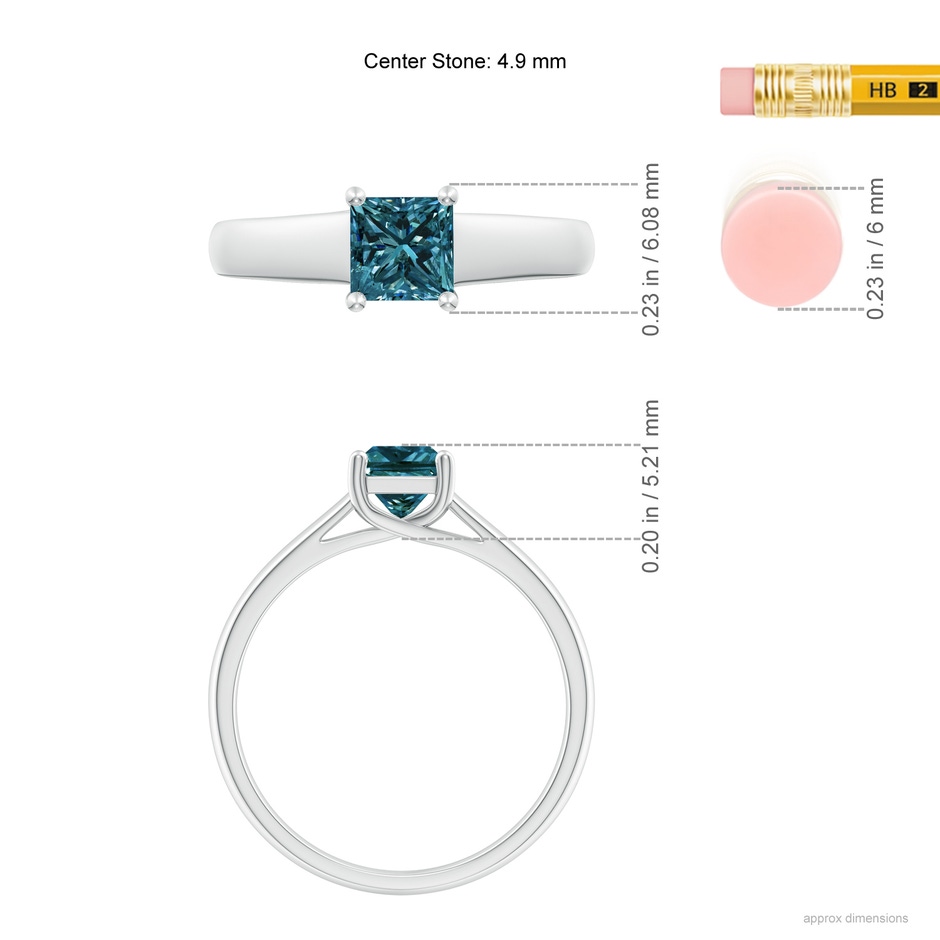 4.9mm AA Princess-Cut Blue Diamond Solitaire Engagement Ring in P950 Platinum ruler