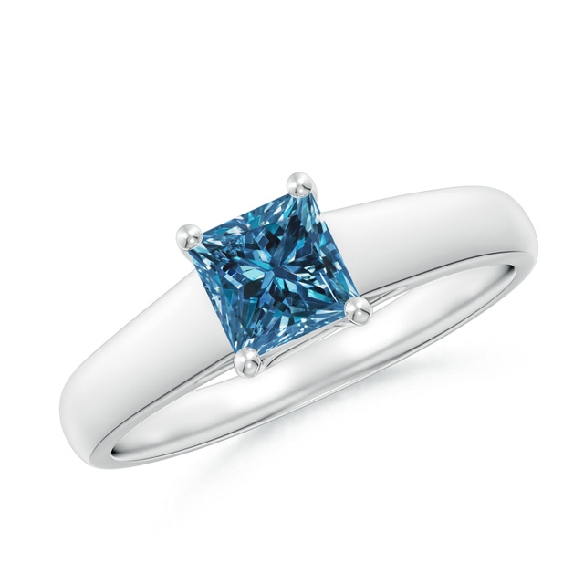 14k White Gold Channel-set Blue Diamond Cross Over Ring