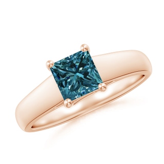 5.5mm AA Princess-Cut Blue Diamond Solitaire Engagement Ring in Rose Gold