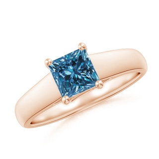 5.5mm AAA Princess-Cut Blue Diamond Solitaire Engagement Ring in Rose Gold