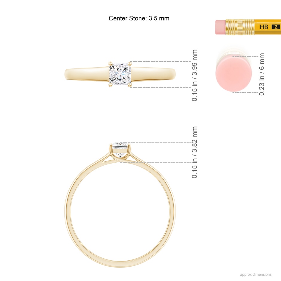 3.5mm GVS2 Princess-Cut Diamond Solitaire Engagement Ring in Yellow Gold ruler