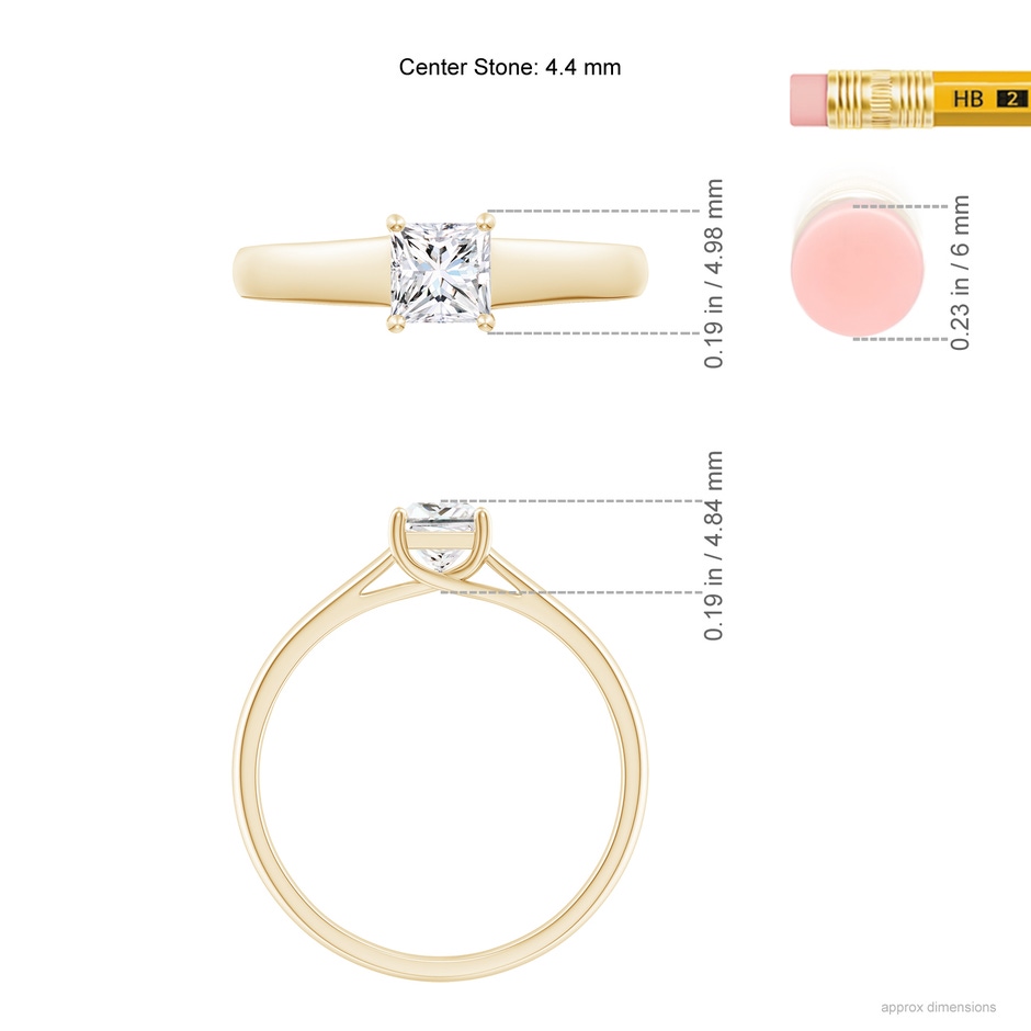 4.4mm GVS2 Princess-Cut Diamond Solitaire Engagement Ring in Yellow Gold ruler