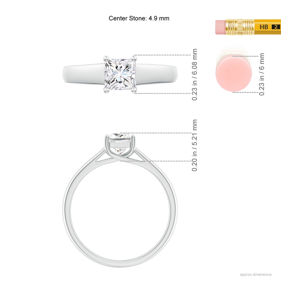 4.9mm GVS2 Princess-Cut Diamond Solitaire Engagement Ring in White Gold ruler