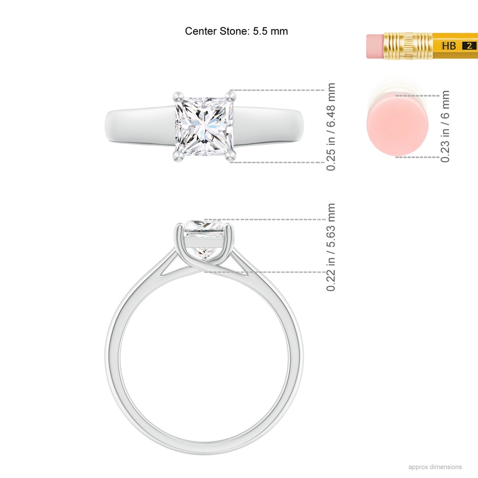 5.5mm GVS2 Princess-Cut Diamond Solitaire Engagement Ring in White Gold ruler