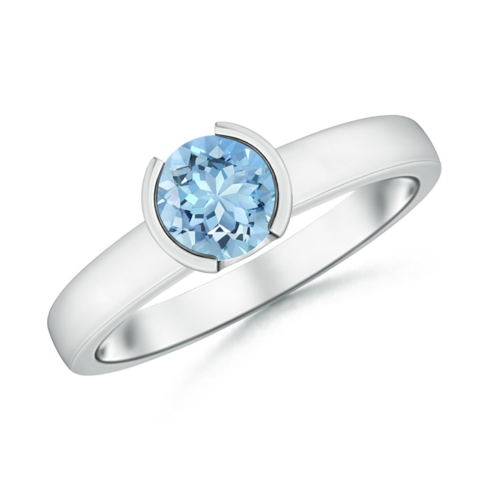 6mm AAAA Semi Bezel-Set Aquamarine Solitaire Engagement Ring in White Gold