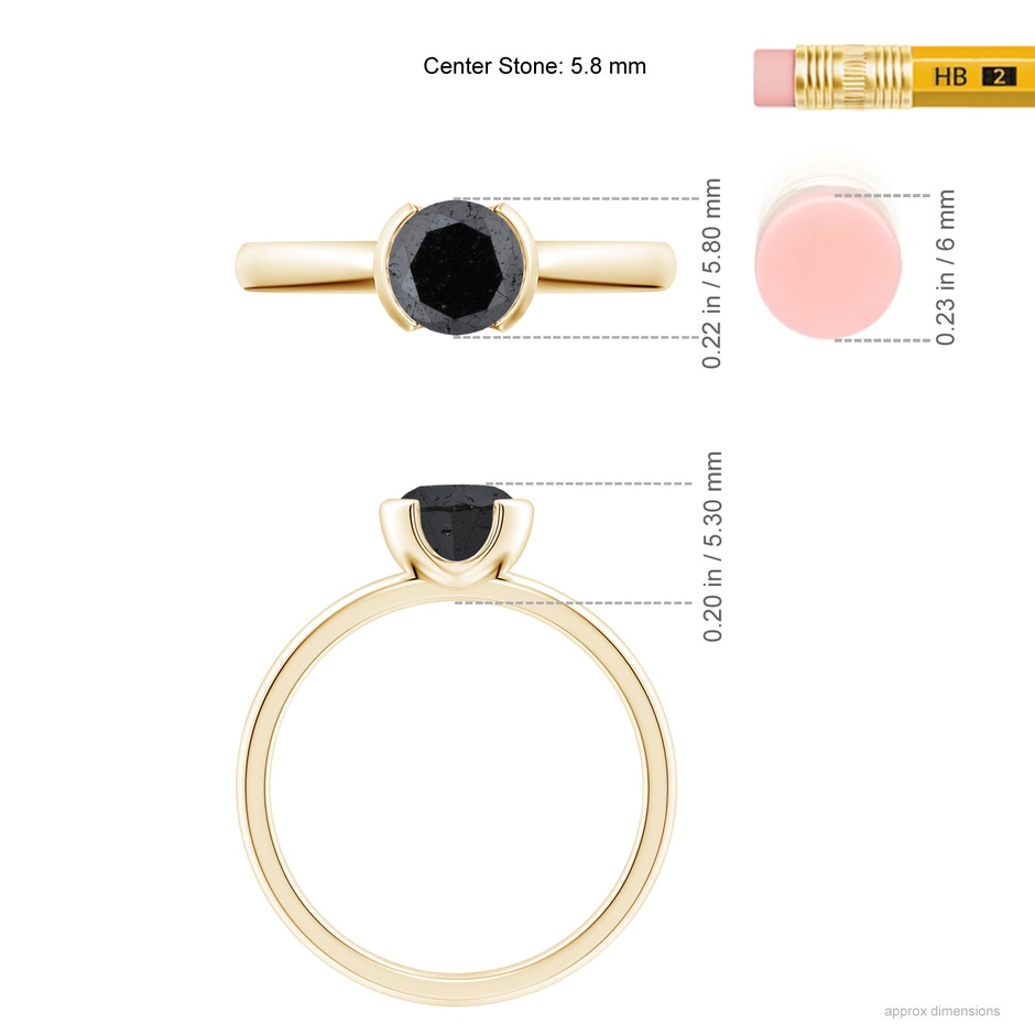 5.8mm A Semi Bezel-Set Black Diamond Engagement Ring in Yellow Gold ruler