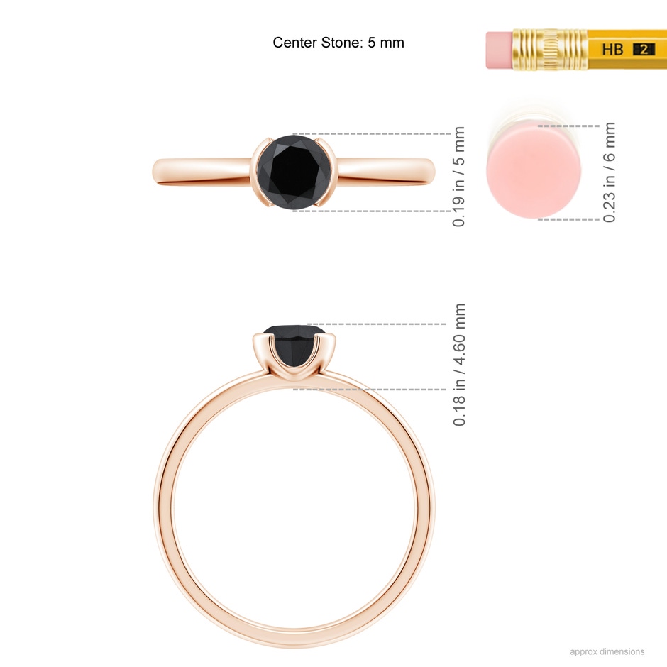 5mm AA Semi Bezel-Set Black Diamond Engagement Ring in Rose Gold ruler
