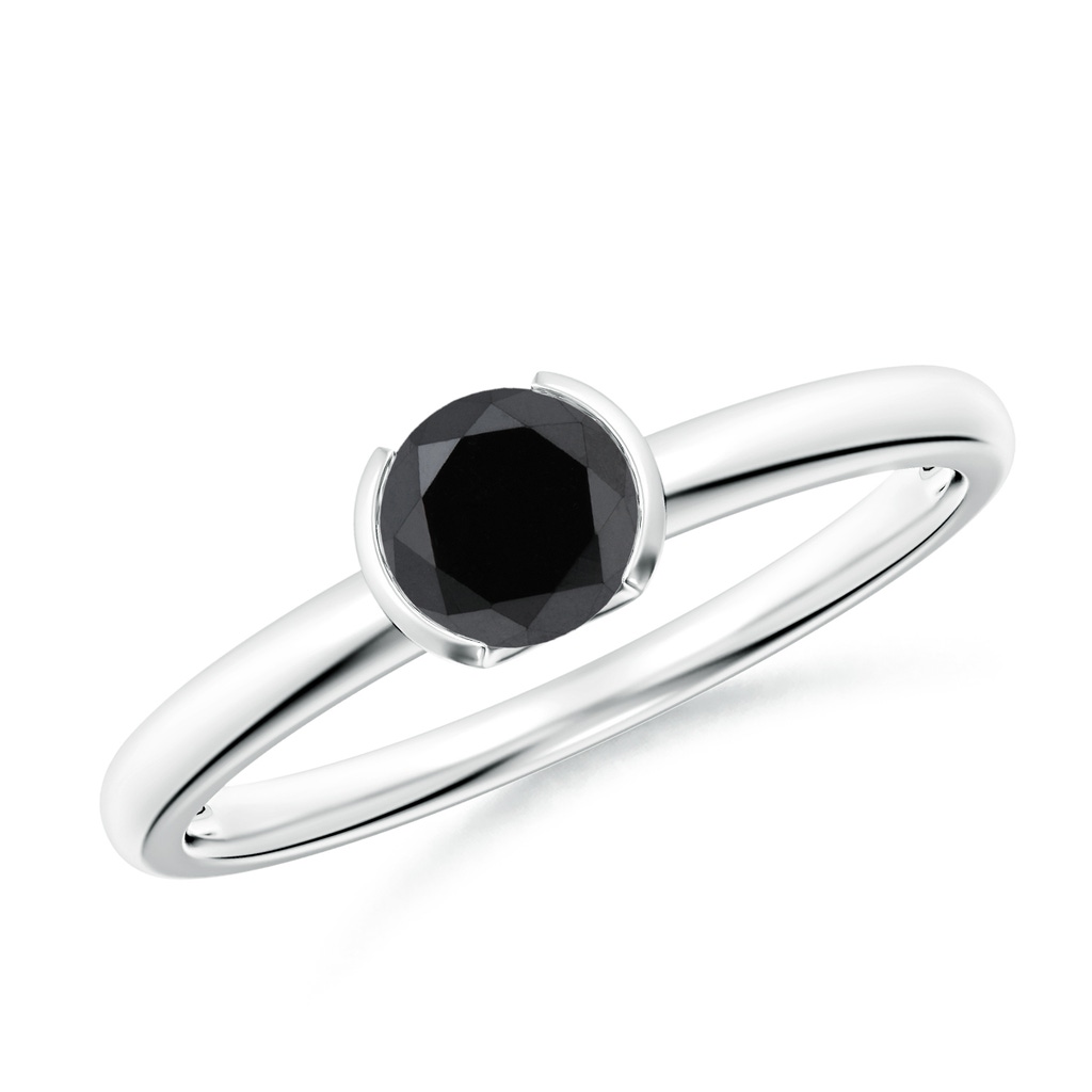 5mm AA Semi Bezel-Set Black Diamond Engagement Ring in White Gold