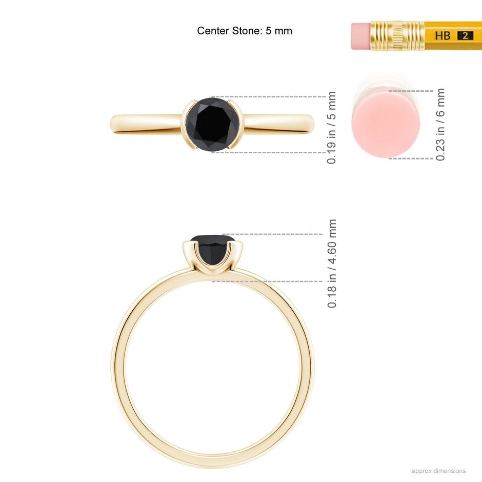 5mm AA Semi Bezel-Set Black Diamond Engagement Ring in Yellow Gold ruler