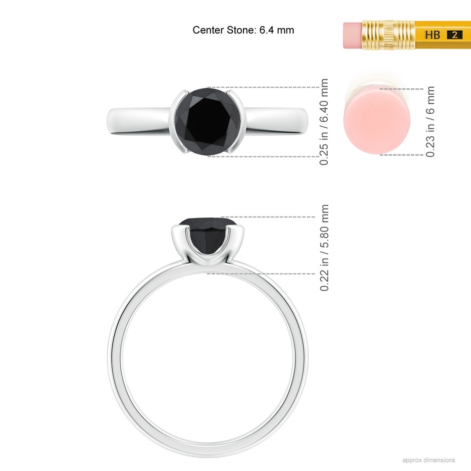 6.4mm AA Semi Bezel-Set Black Diamond Engagement Ring in P950 Platinum ruler