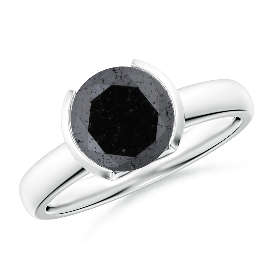 8mm A Semi Bezel-Set Black Diamond Engagement Ring in White Gold 