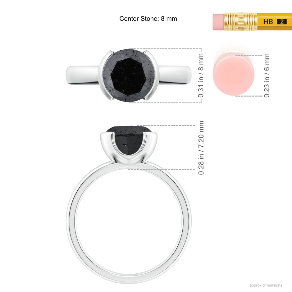 8mm A Semi Bezel-Set Black Diamond Engagement Ring in White Gold ruler
