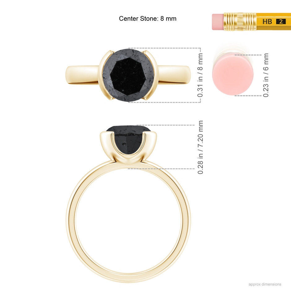 8mm A Semi Bezel-Set Black Diamond Engagement Ring in Yellow Gold ruler