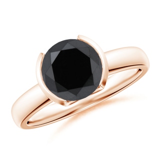 8mm AA Semi Bezel-Set Black Diamond Engagement Ring in Rose Gold