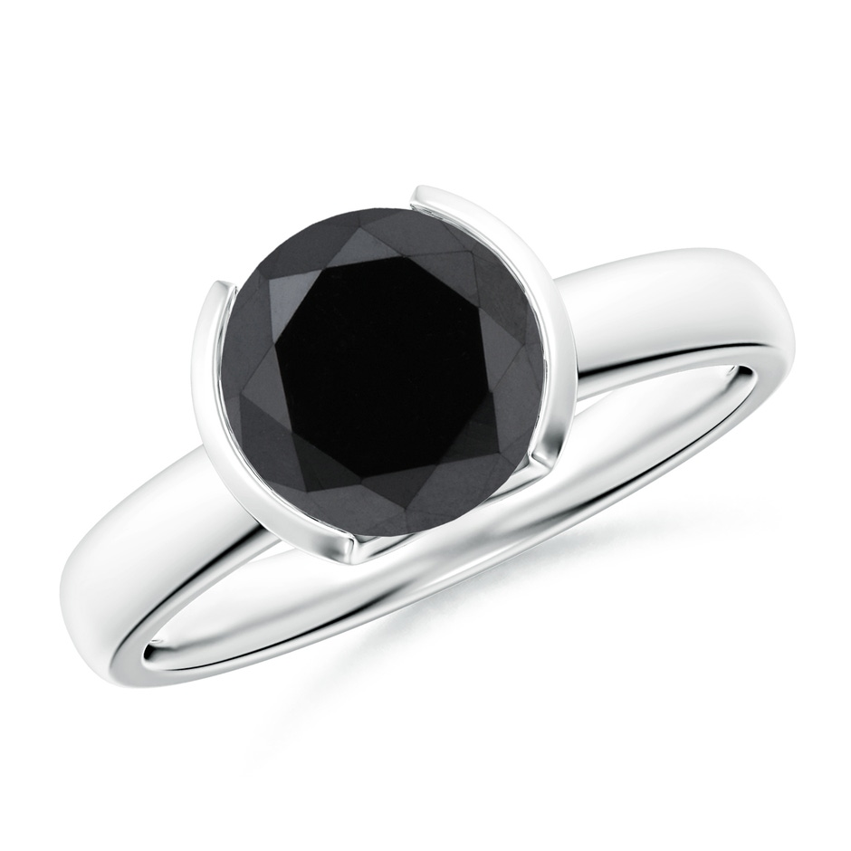 8mm AA Semi Bezel-Set Black Diamond Engagement Ring in White Gold 