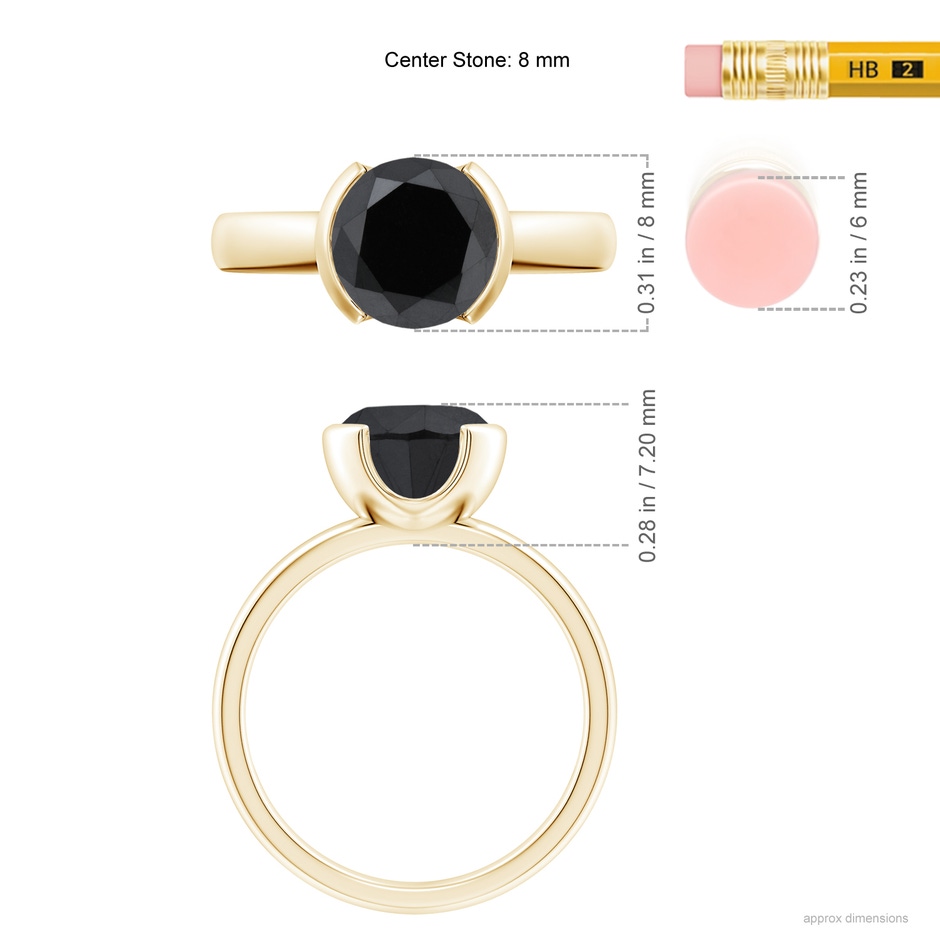 8mm AA Semi Bezel-Set Black Diamond Engagement Ring in Yellow Gold ruler