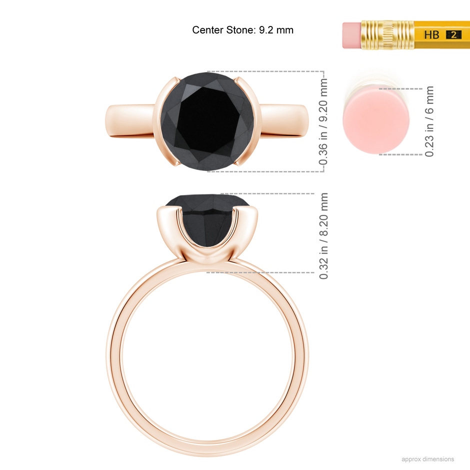 9.2mm AA Semi Bezel-Set Black Diamond Engagement Ring in Rose Gold ruler