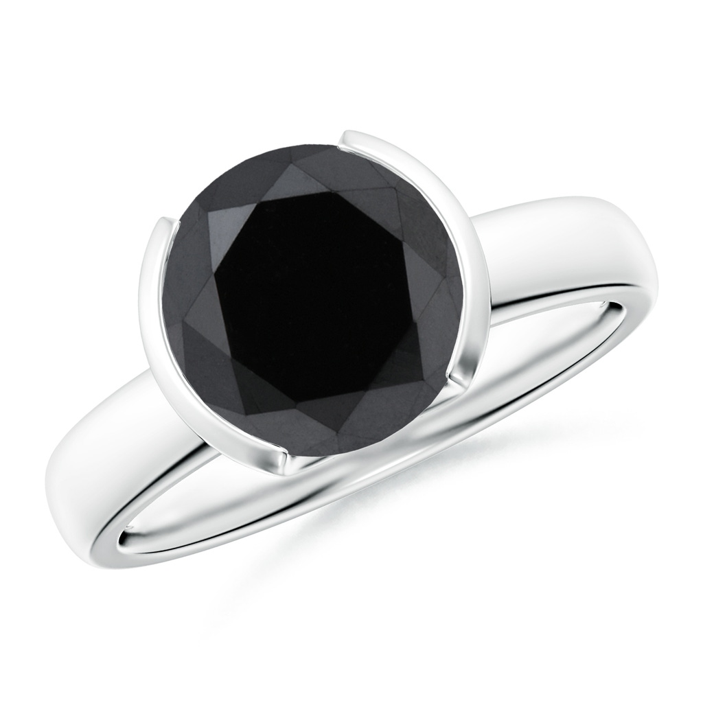 9.2mm AA Semi Bezel-Set Black Diamond Engagement Ring in White Gold