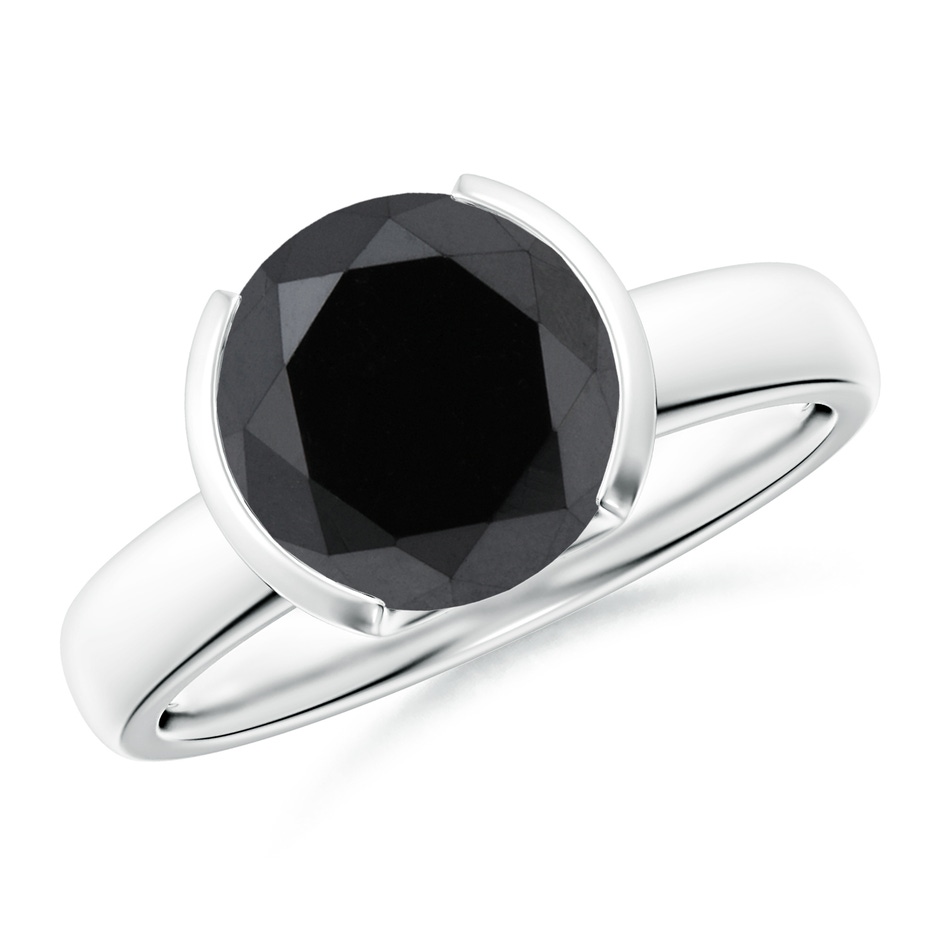 9.2mm AA Semi Bezel-Set Black Diamond Engagement Ring in White Gold 