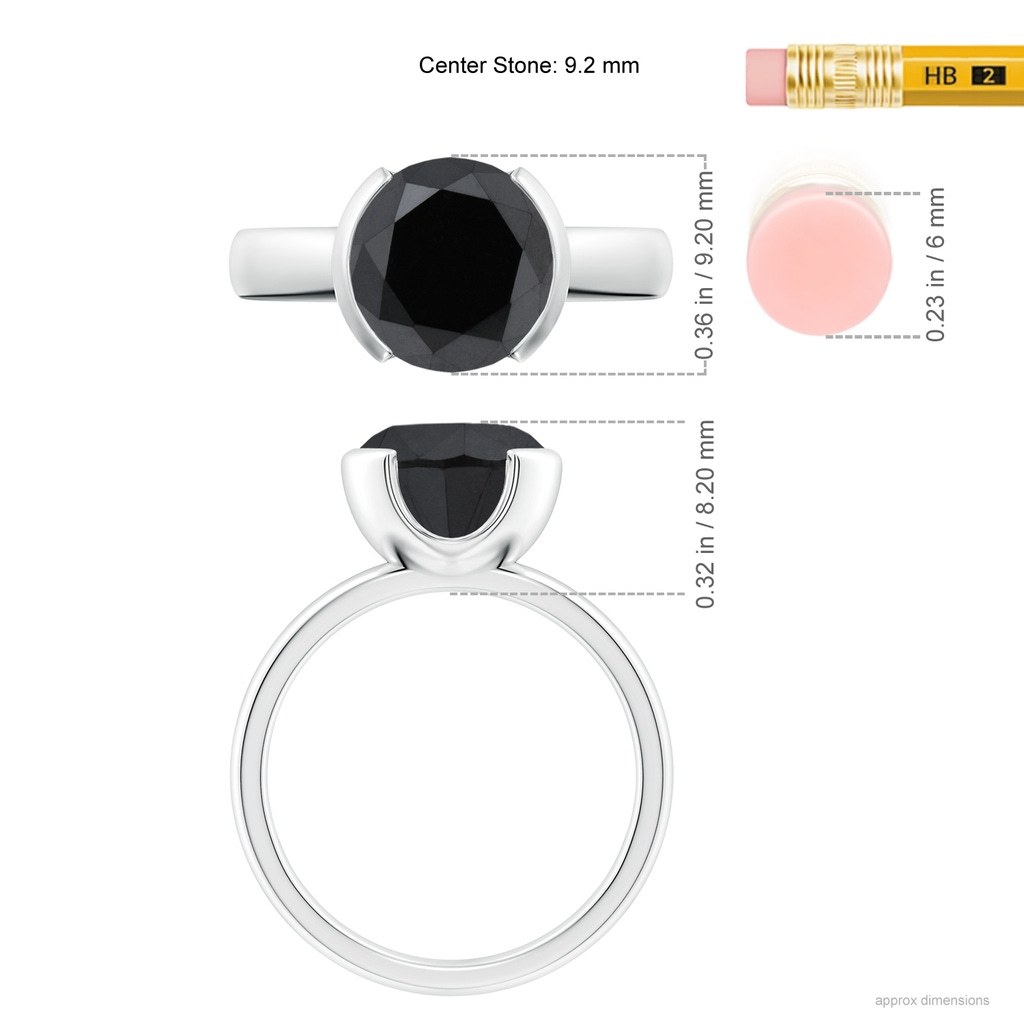 9.2mm AA Semi Bezel-Set Black Diamond Engagement Ring in White Gold Ruler