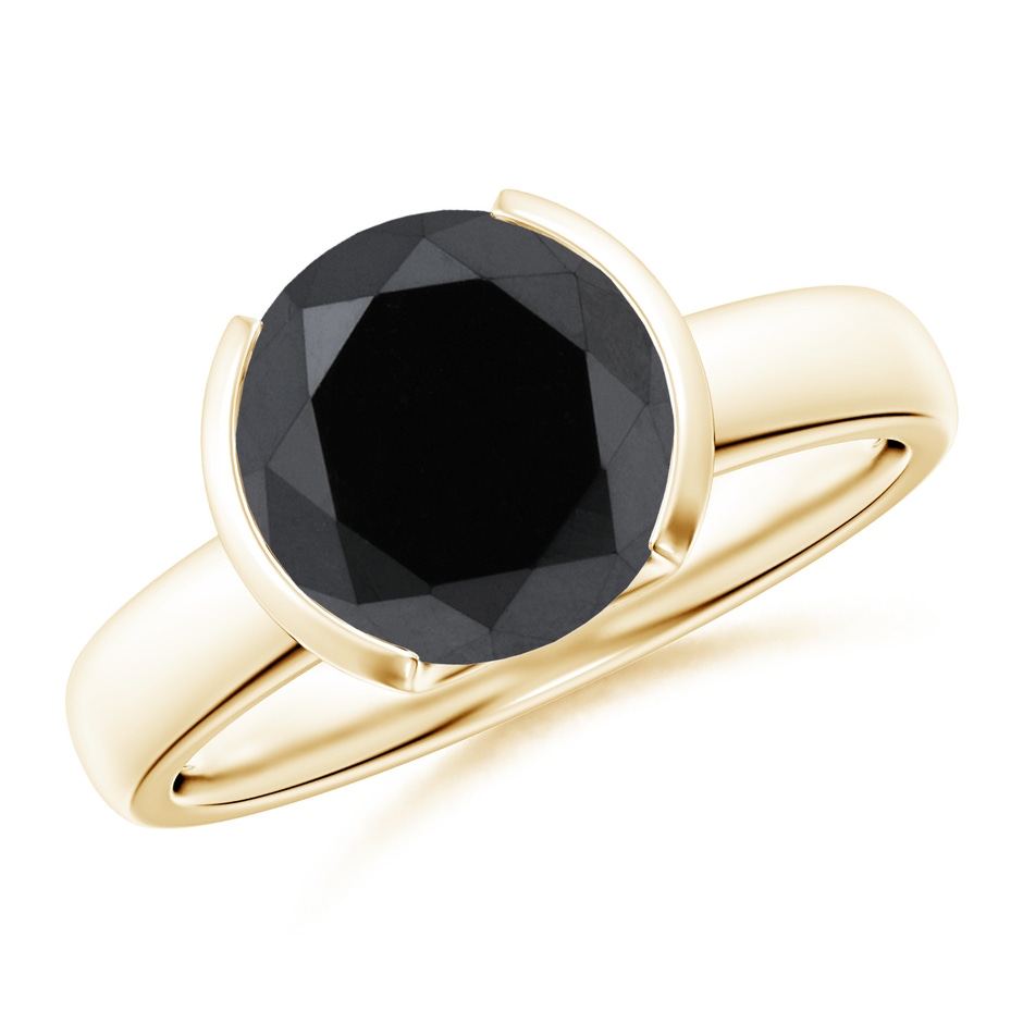 9.2mm AA Semi Bezel-Set Black Diamond Engagement Ring in Yellow Gold 