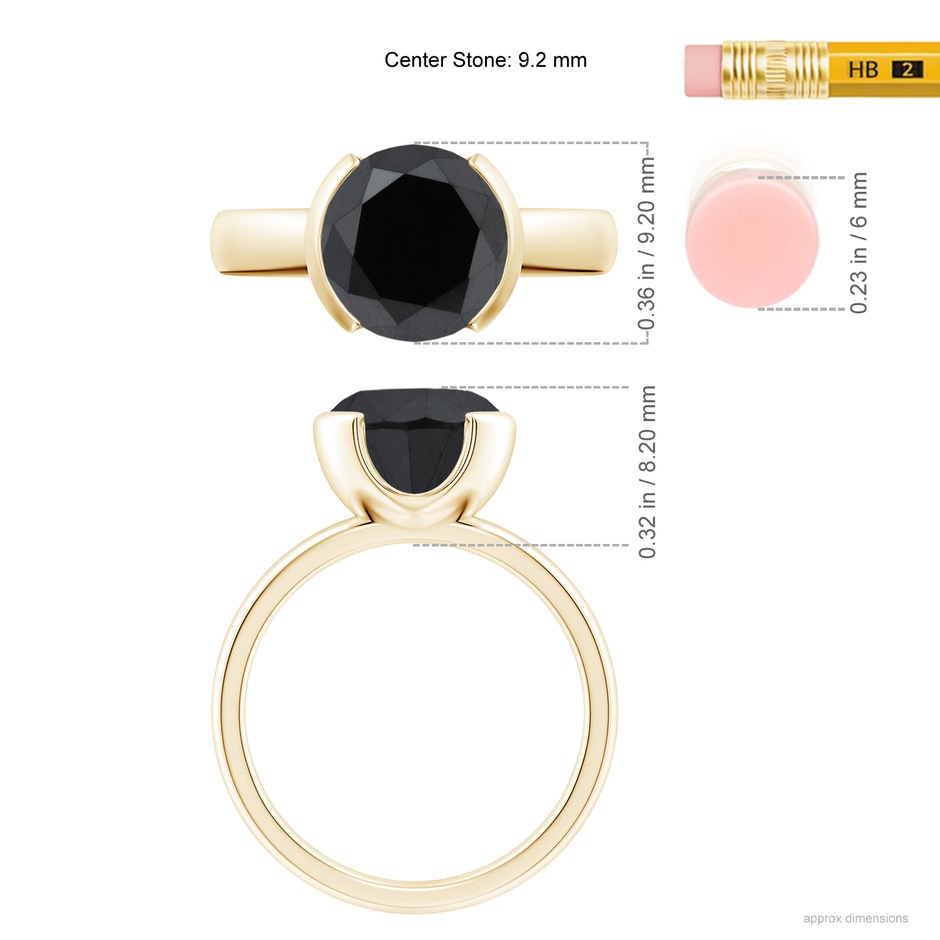 9.2mm AA Semi Bezel-Set Black Diamond Engagement Ring in Yellow Gold ruler