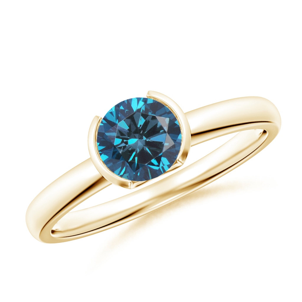 5.8mm AAA Semi Bezel-Set Blue Diamond Engagement Ring in Yellow Gold