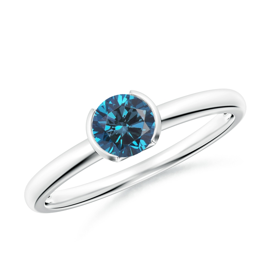 5mm AAA Semi Bezel-Set Blue Diamond Engagement Ring in P950 Platinum
