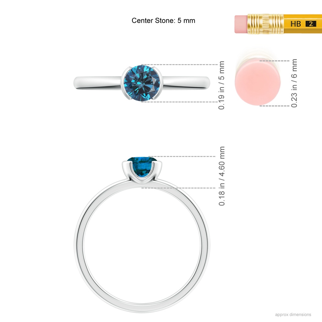 5mm AAA Semi Bezel-Set Blue Diamond Engagement Ring in P950 Platinum Ruler