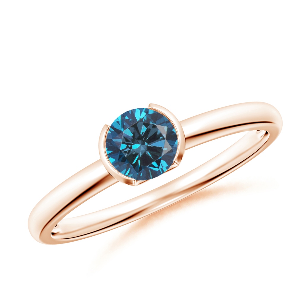 5mm AAA Semi Bezel-Set Blue Diamond Engagement Ring in Rose Gold