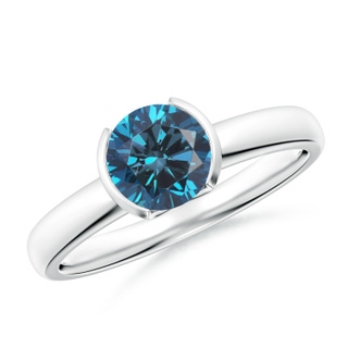 6.4mm AAA Semi Bezel-Set Blue Diamond Engagement Ring in White Gold