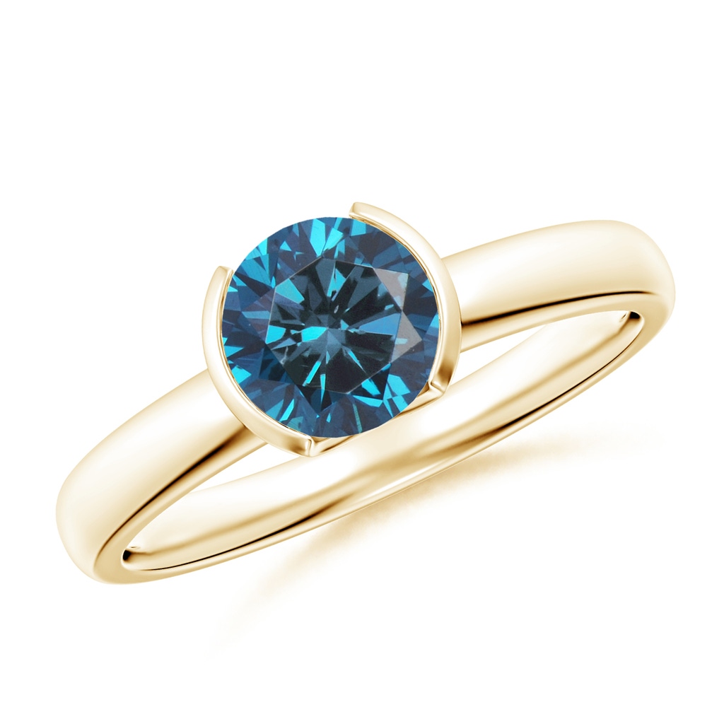 6.4mm AAA Semi Bezel-Set Blue Diamond Engagement Ring in Yellow Gold