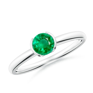 5mm AAA Semi Bezel-Set Emerald Solitaire Engagement Ring in White Gold
