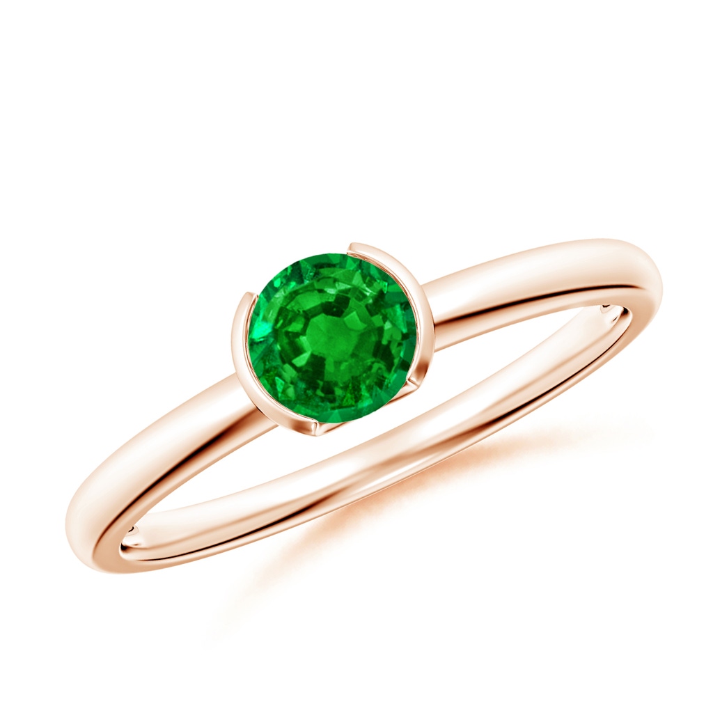 5mm AAAA Semi Bezel-Set Emerald Solitaire Engagement Ring in Rose Gold
