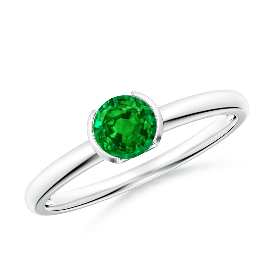 5mm Lab-Grown Semi Bezel-Set Emerald Solitaire Engagement Ring in White Gold 