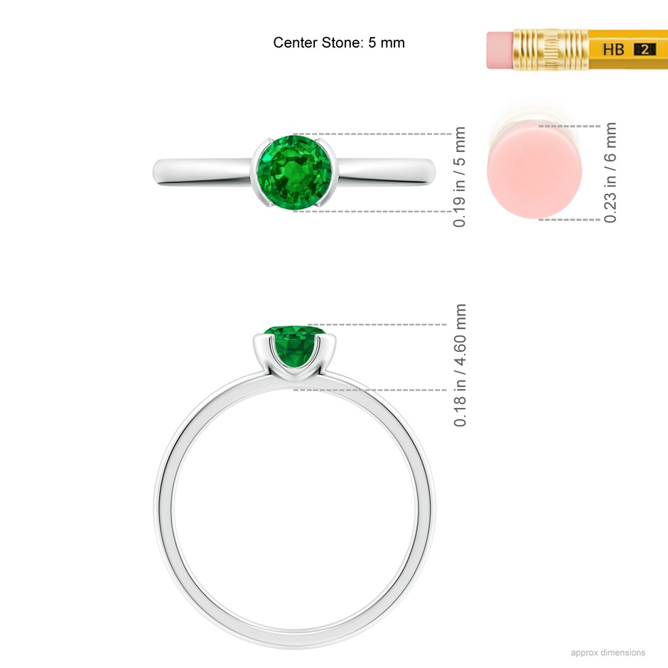 5mm Lab-Grown Semi Bezel-Set Emerald Solitaire Engagement Ring in White Gold ruler