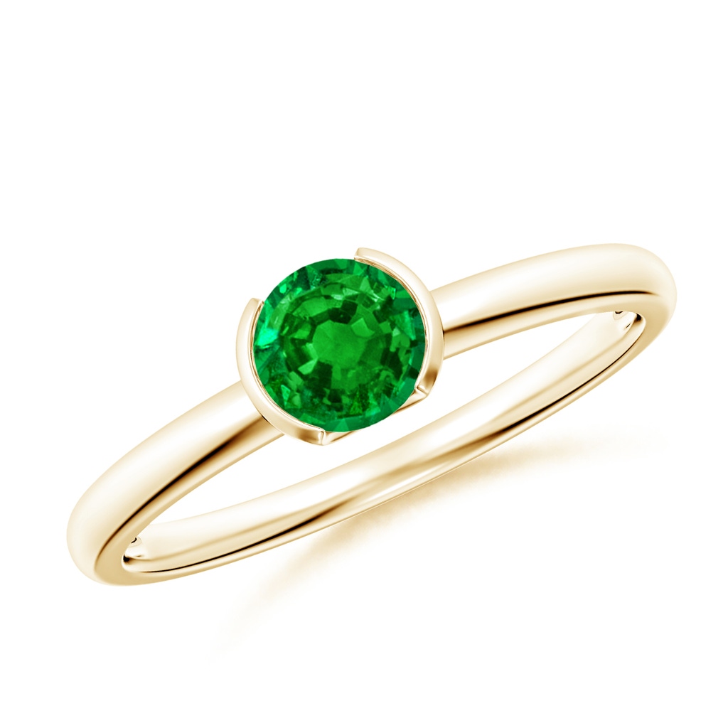 5mm AAAA Semi Bezel-Set Emerald Solitaire Engagement Ring in Yellow Gold