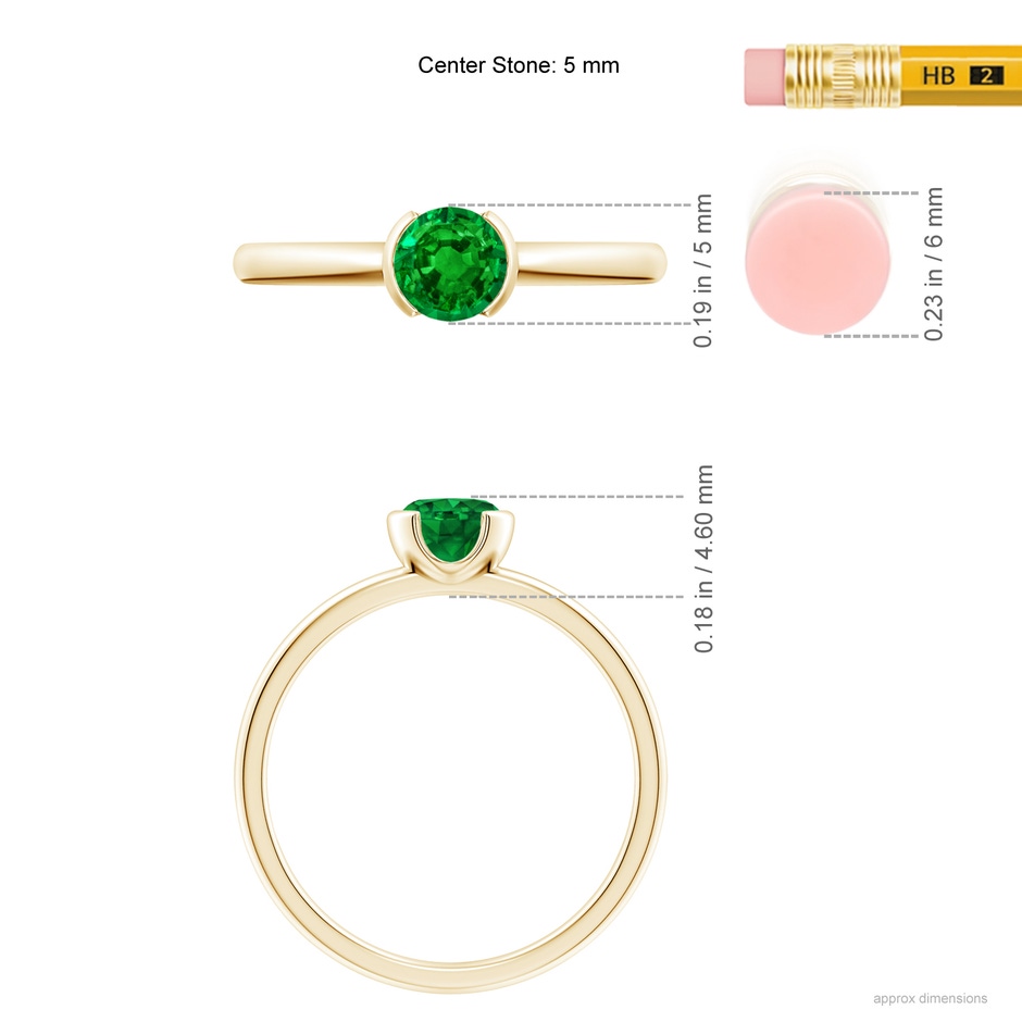 5mm Lab-Grown Semi Bezel-Set Emerald Solitaire Engagement Ring in Yellow Gold ruler