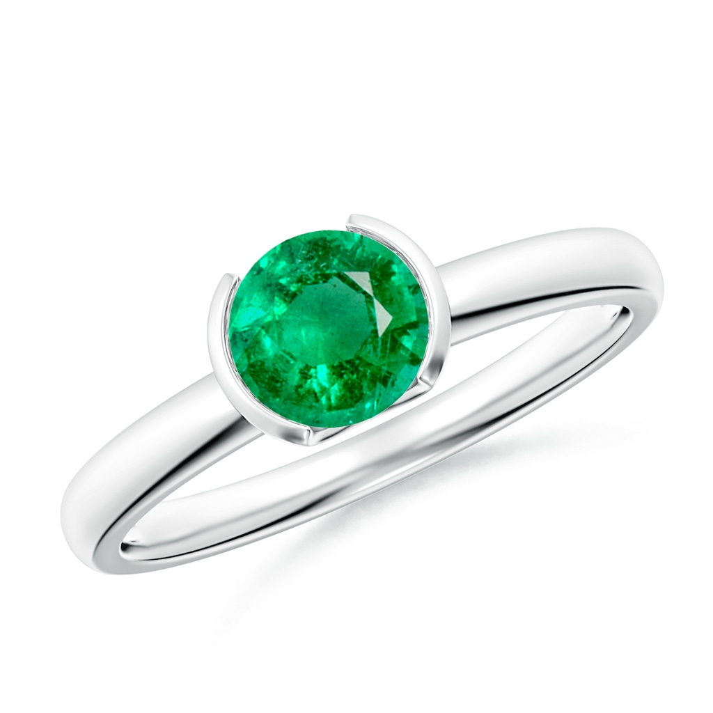 6mm AAA Semi Bezel-Set Emerald Solitaire Engagement Ring in P950 Platinum