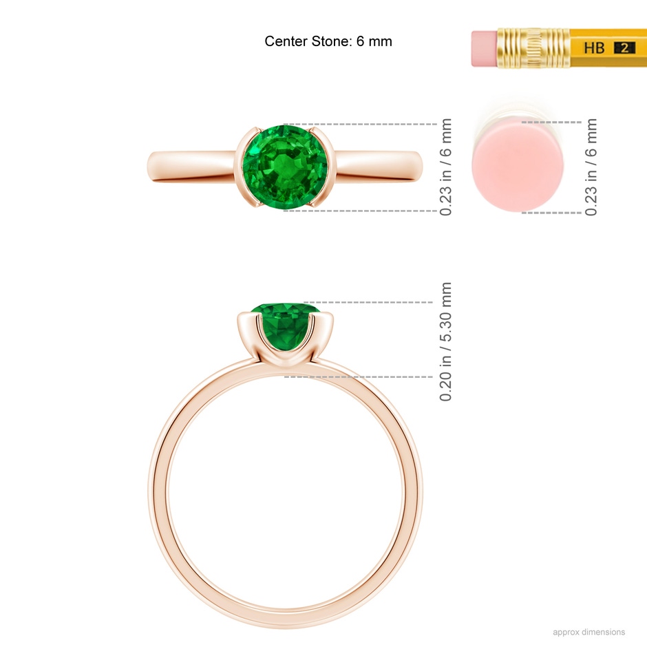 6mm Lab-Grown Semi Bezel-Set Emerald Solitaire Engagement Ring in Rose Gold ruler