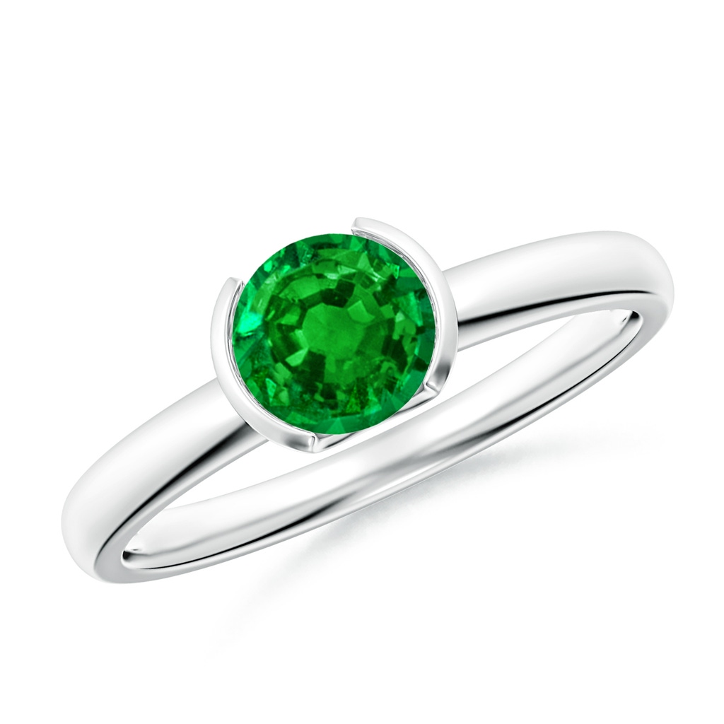 6mm AAAA Semi Bezel-Set Emerald Solitaire Engagement Ring in White Gold