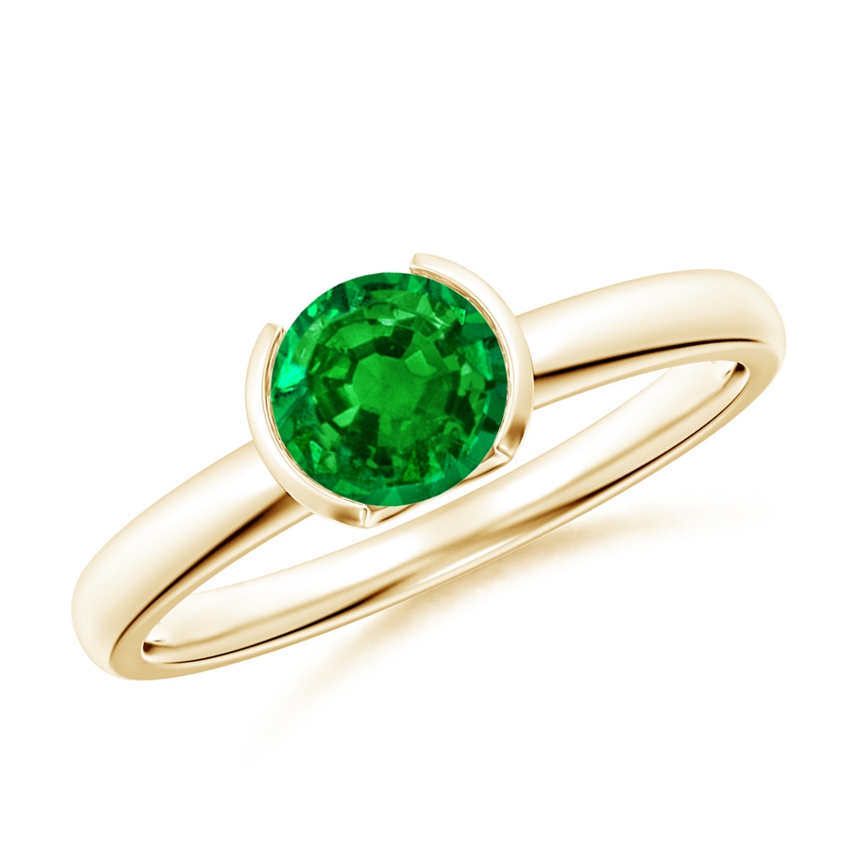 6mm Lab-Grown Semi Bezel-Set Emerald Solitaire Engagement Ring in Yellow Gold 
