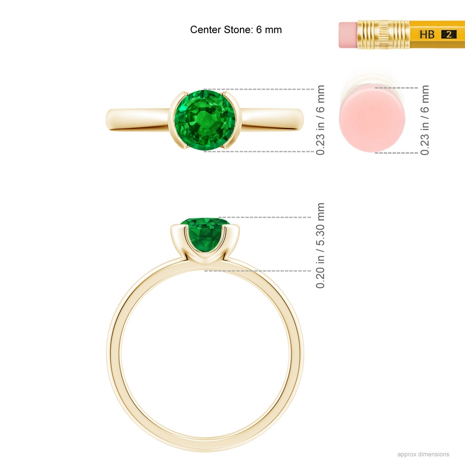 6mm Lab-Grown Semi Bezel-Set Emerald Solitaire Engagement Ring in Yellow Gold ruler