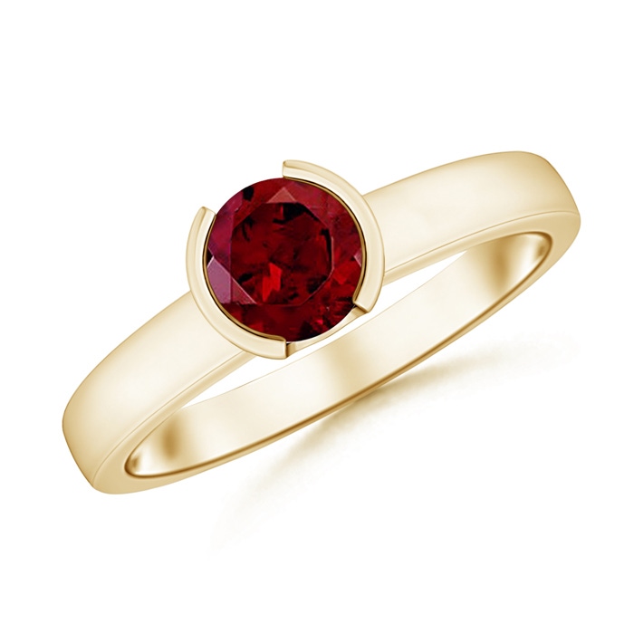 6mm AAA Semi Bezel-Set Garnet Solitaire Engagement Ring in Yellow Gold