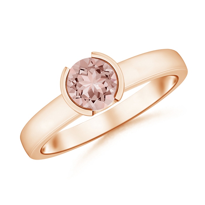 6mm AAAA Semi Bezel-Set Morganite Solitaire Engagement Ring in Rose Gold 