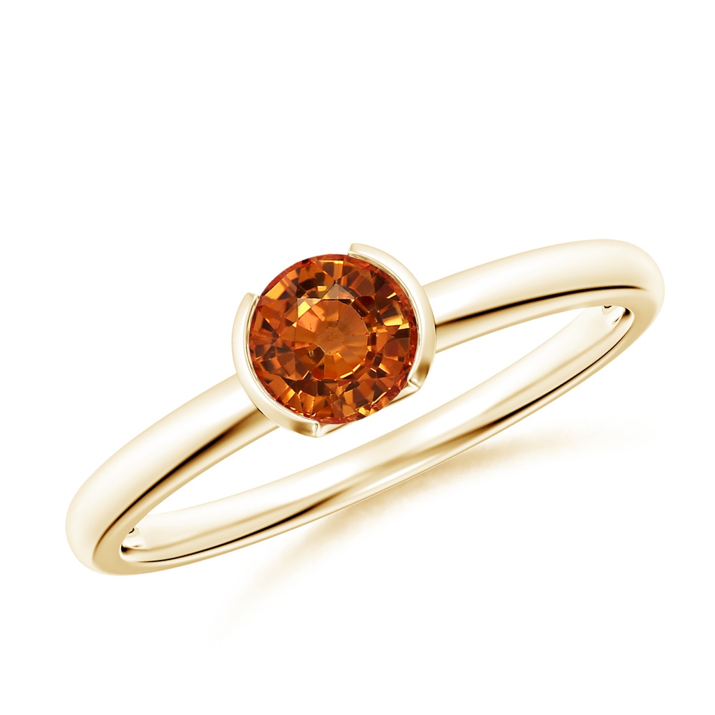 5mm AAAA Semi Bezel-Set Orange Sapphire Solitaire Engagement Ring in Yellow Gold