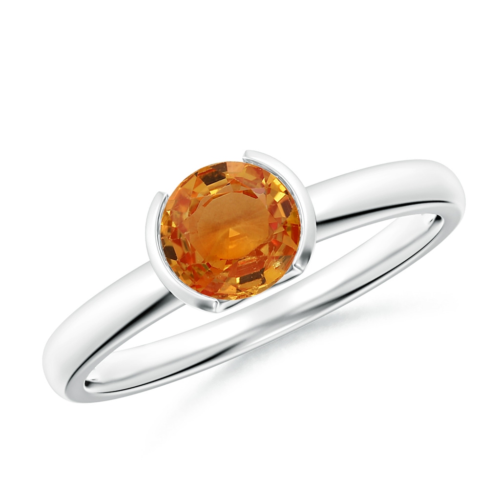 6mm AAA Semi Bezel-Set Orange Sapphire Solitaire Engagement Ring in White Gold 