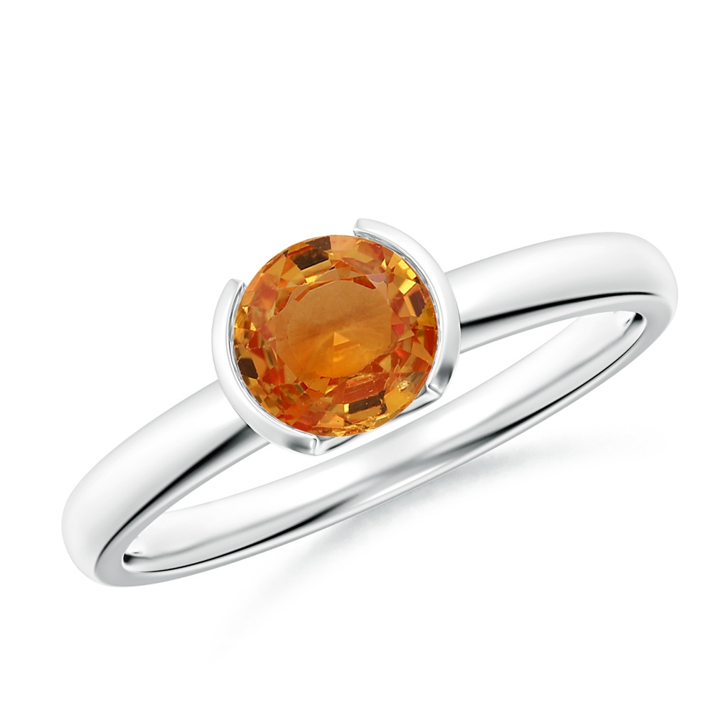 6mm AAA Semi Bezel-Set Orange Sapphire Solitaire Engagement Ring in White Gold