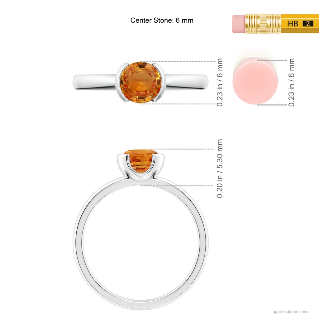 6mm AAA Semi Bezel-Set Orange Sapphire Solitaire Engagement Ring in White Gold Ruler
